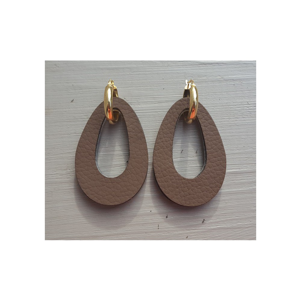 Creolen met Buffelhoorn hanger dubbel wear zwart / bruin leer