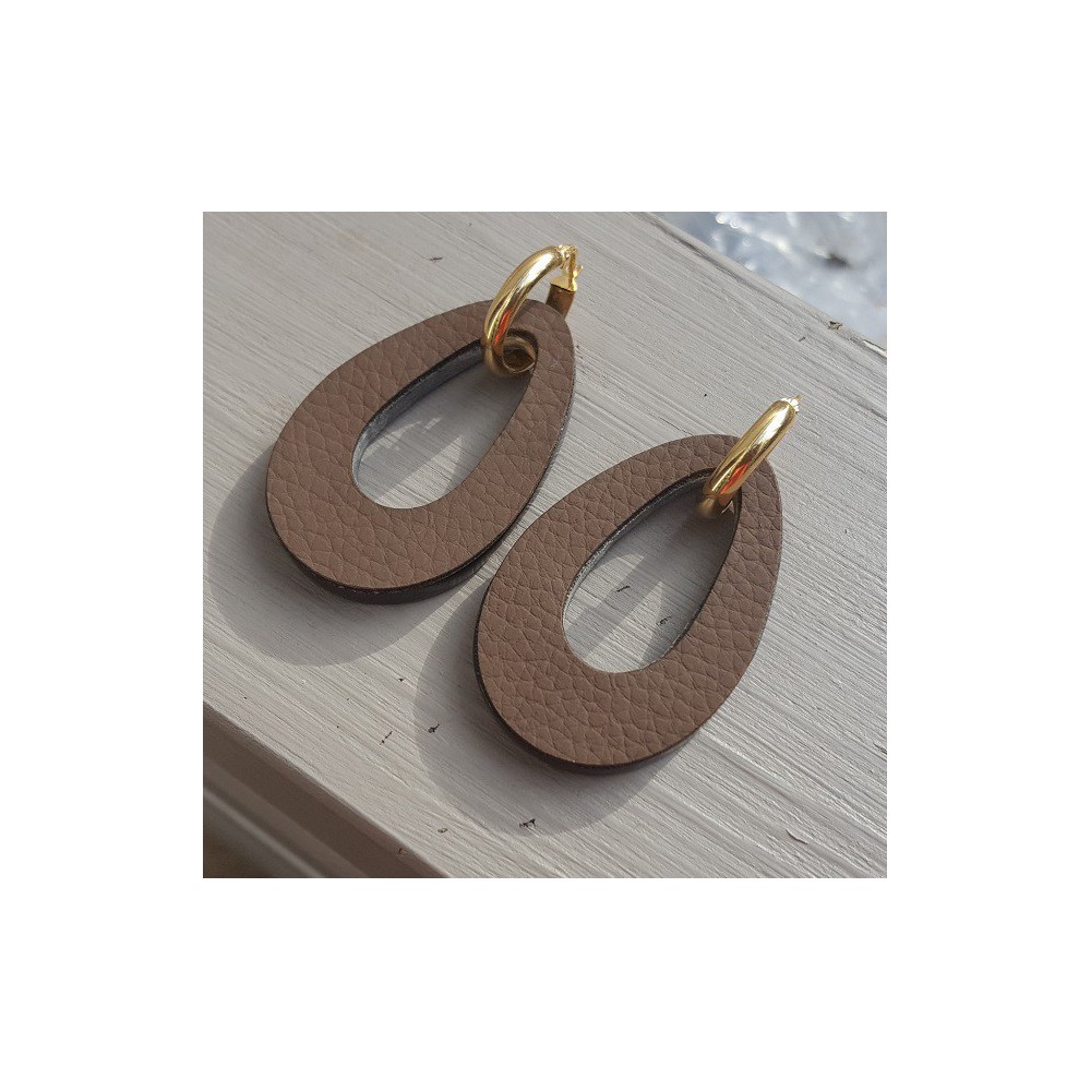 Creolen met Buffelhoorn hanger dubbel wear zwart / bruin leer