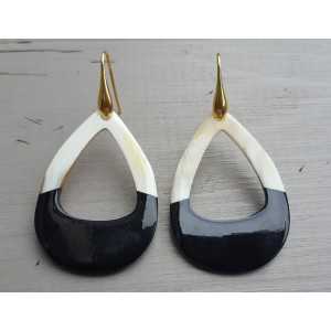 Earrings with open drop of buffalo horn half black half white