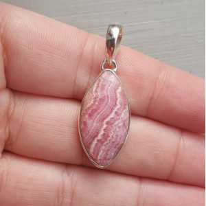 Silver pendant set with marquise Rhodochrosite