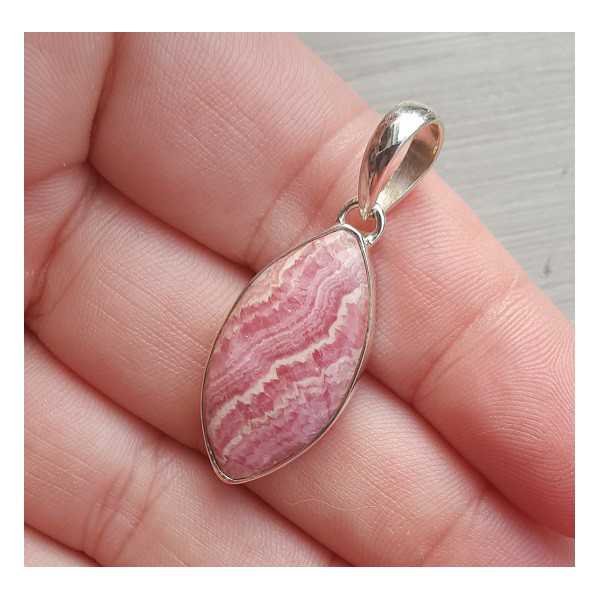 Silver pendant set with marquise Rhodochrosite