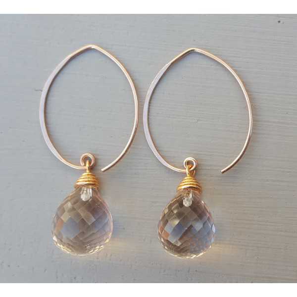 Earrings with a big Honey Topaz briolet