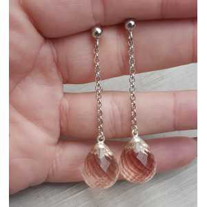 Long earrings with a big Honey Topaz briolet