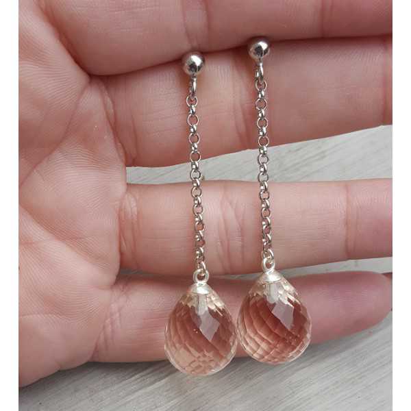 Long earrings with a big Honey Topaz briolet