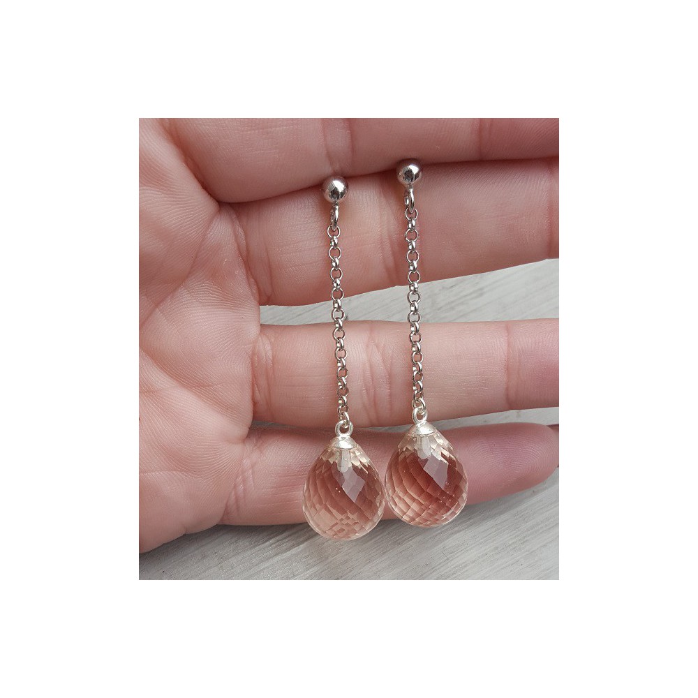 Long earrings with a big Honey Topaz briolet