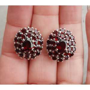 Silver earrings with oval and round faceted Garnets