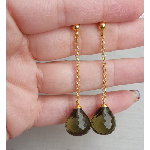 Lange oorbellen met grote groene Amethist quartz briolet