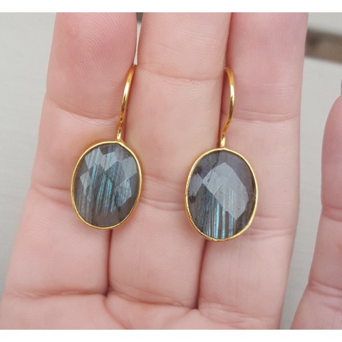 Goud vergulde oorbellen met ovale Labradoriet