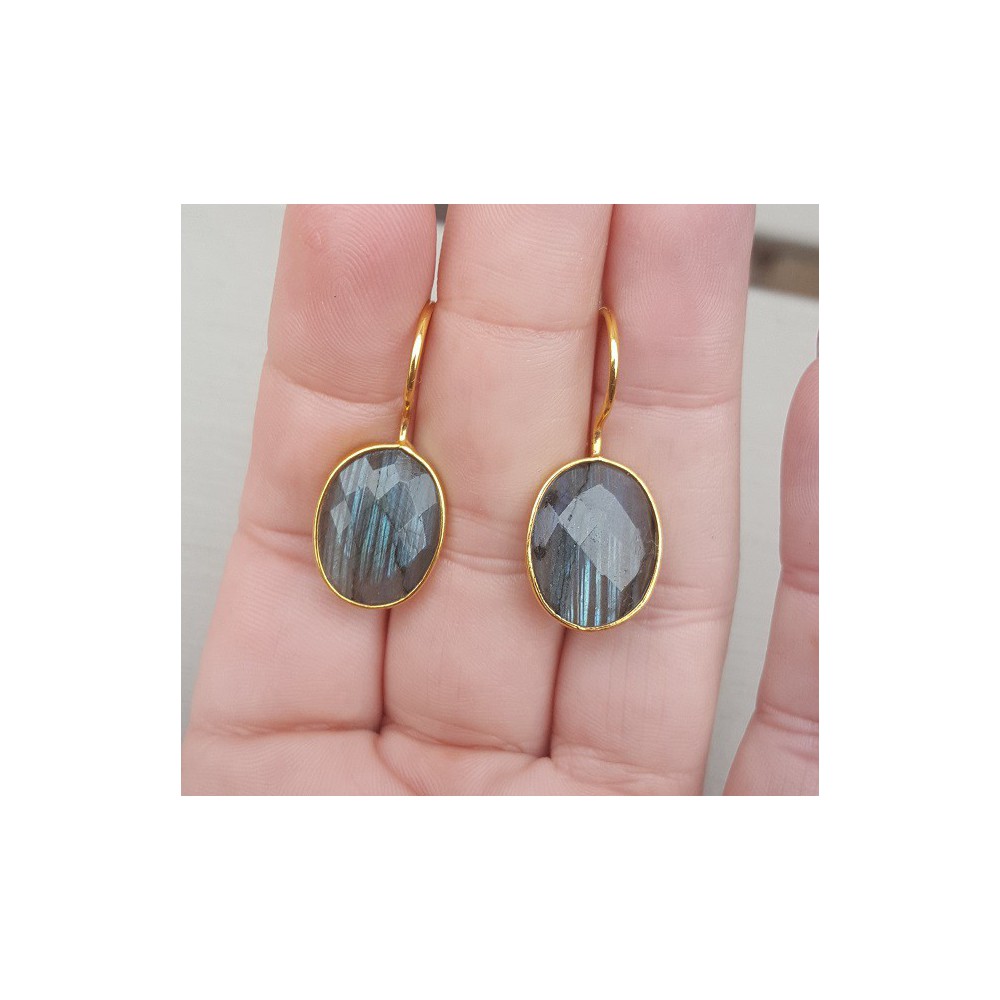 Gold plated earrings with oval Labradorite