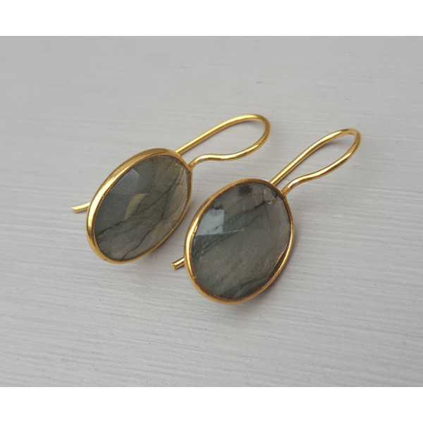 Gold plated earrings with oval Labradorite