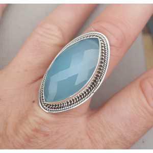Zilveren ring gezet met marquise facet aqua Chalcedoon 17.3