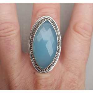Silver ring set with marquise faceted aqua Chalcedony 17.3