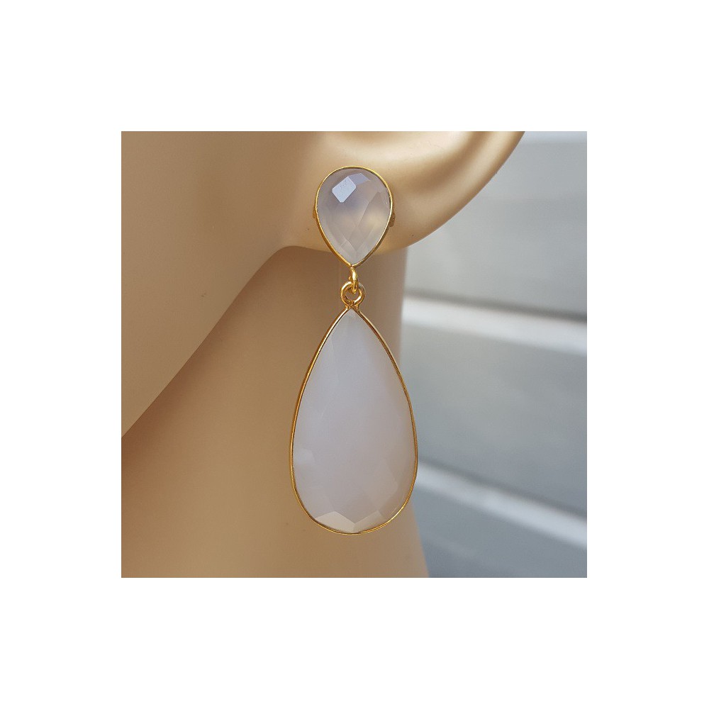 Gold plated earrings with gray Chalcedony