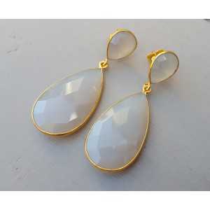 Gold plated earrings with gray Chalcedony