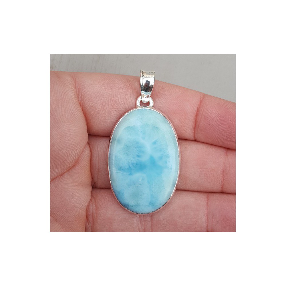 Silver pendant large oval cabochon Larimar