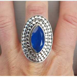Silver ring marquise cobalt blue Chalcedony adjustable