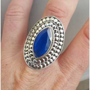 Zilveren ring marquise kobalt blauwe Chalcedoon verstelbaar