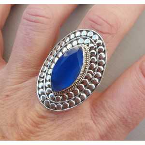 Silber ring marquise cobalt blue Chalcedon einstellbar