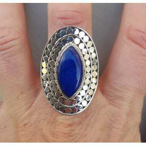 Zilveren ring gezet met marquise Lapis Lazuli verstelbaar