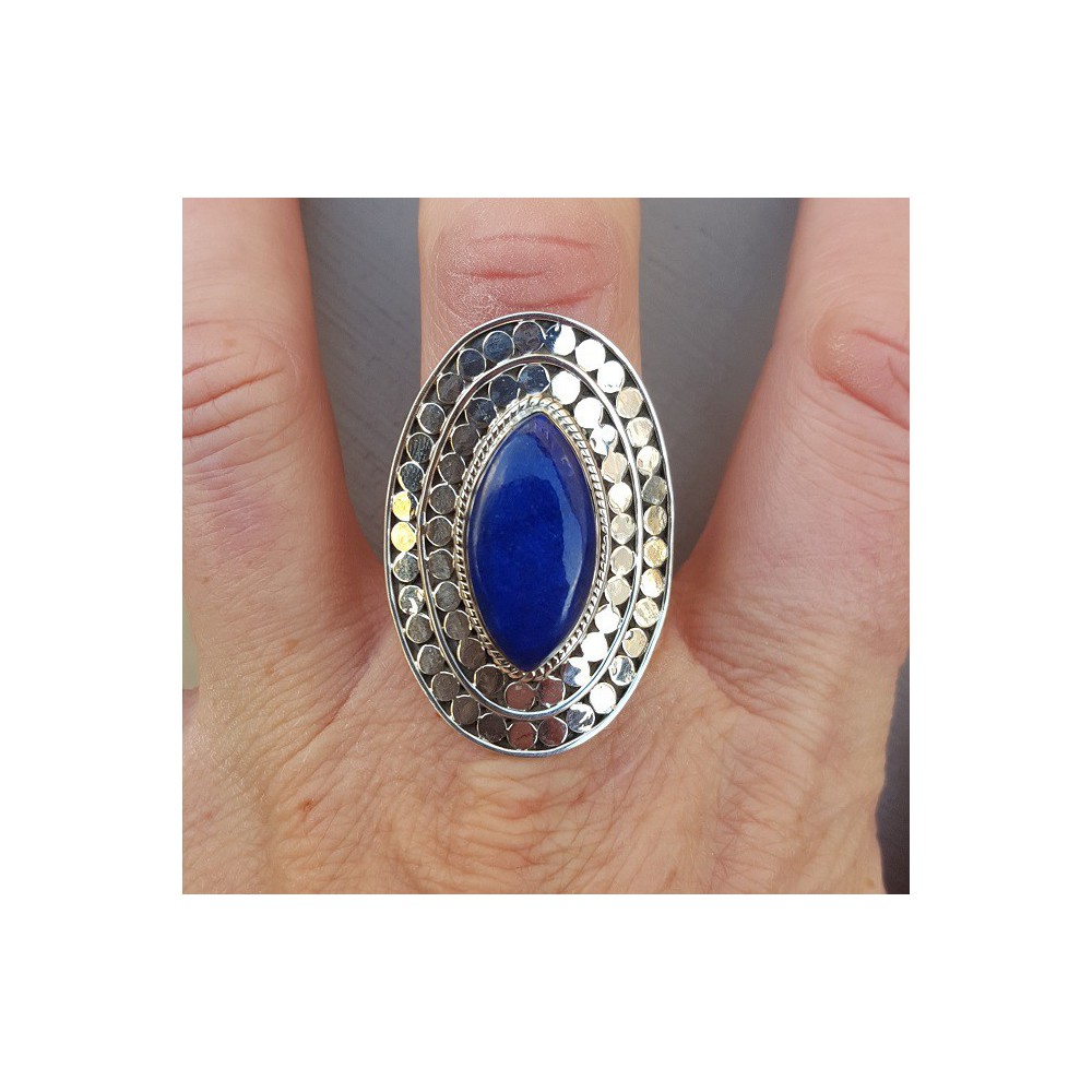 Silver ring set with marquise Lapis Lazuli adjustable