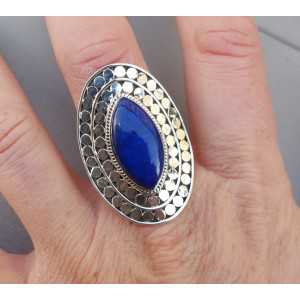 Zilveren ring gezet met marquise Lapis Lazuli verstelbaar