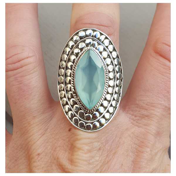 Silver ring with marquise aqua Chalcedony adjustable
