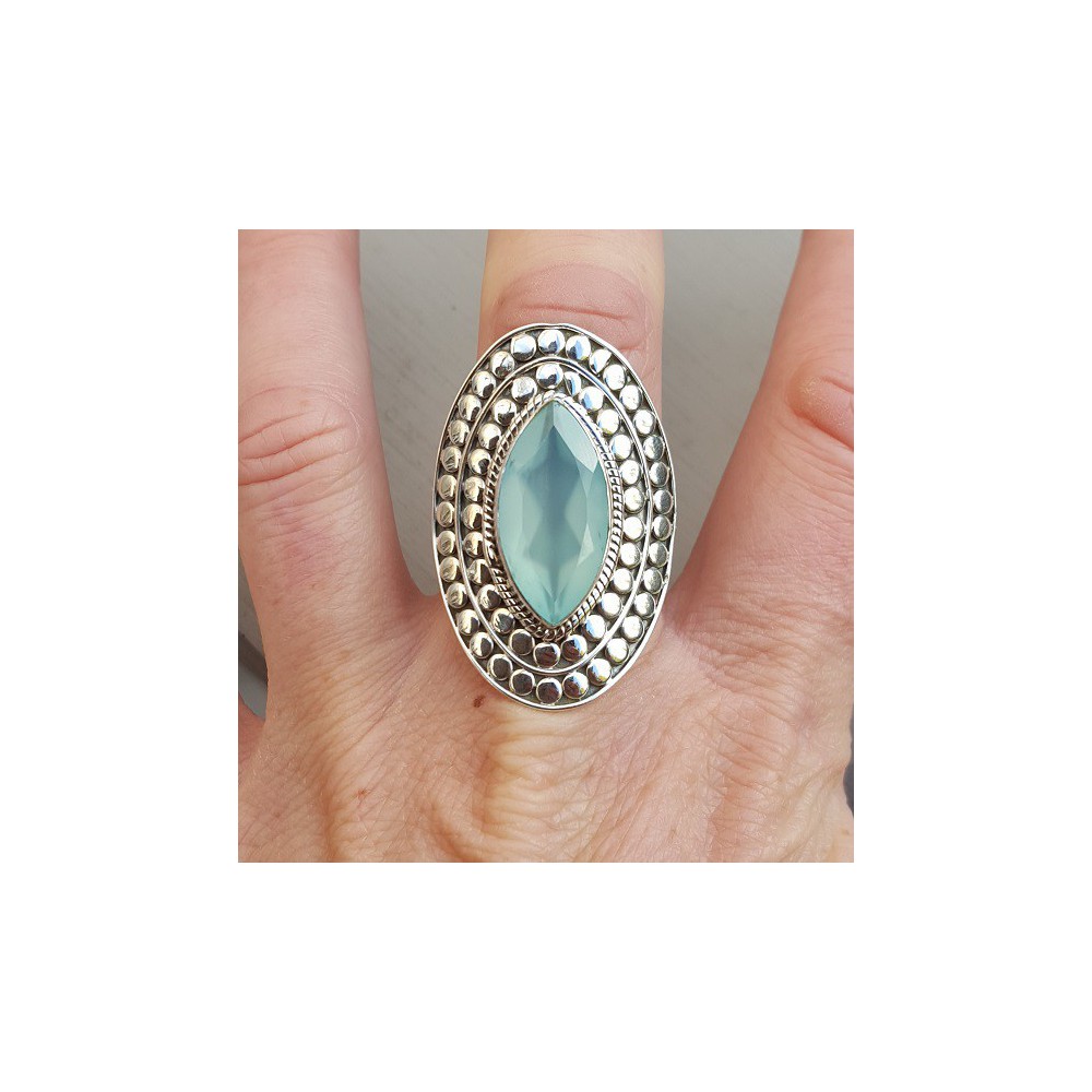 Silver ring with marquise aqua Chalcedony adjustable