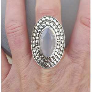 Zilveren ring met marquise roze Chalcedoon verstelbaar 
