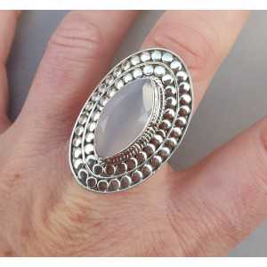 Zilveren ring met marquise roze Chalcedoon verstelbaar