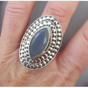 Silver ring with marquise gray Chalcedony adjustable 