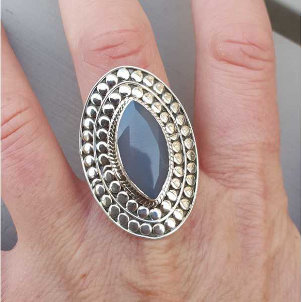 Silver ring with marquise gray Chalcedony adjustable