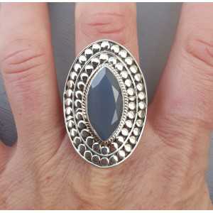 Silver ring with marquise gray Chalcedony adjustable 