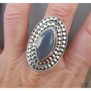 Zilveren ring met marquise grijze Chalcedoon verstelbaar 