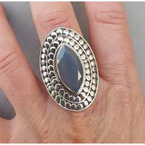 Zilveren ring met marquise grijze Chalcedoon verstelbaar 