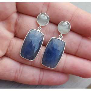 Silver earrings with round Aquamarine and Sapphire