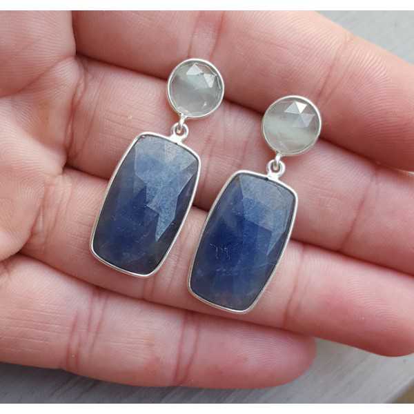 Silver earrings with round Aquamarine and Sapphire
