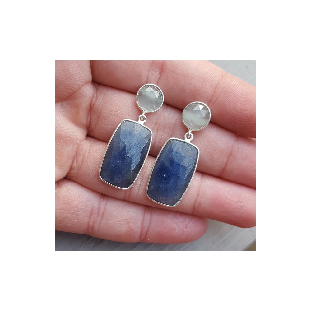 Silver earrings with round Aquamarine and Sapphire