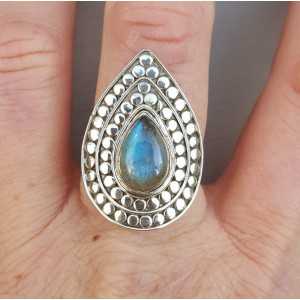 Silver ring with oval Labradorite adjustable