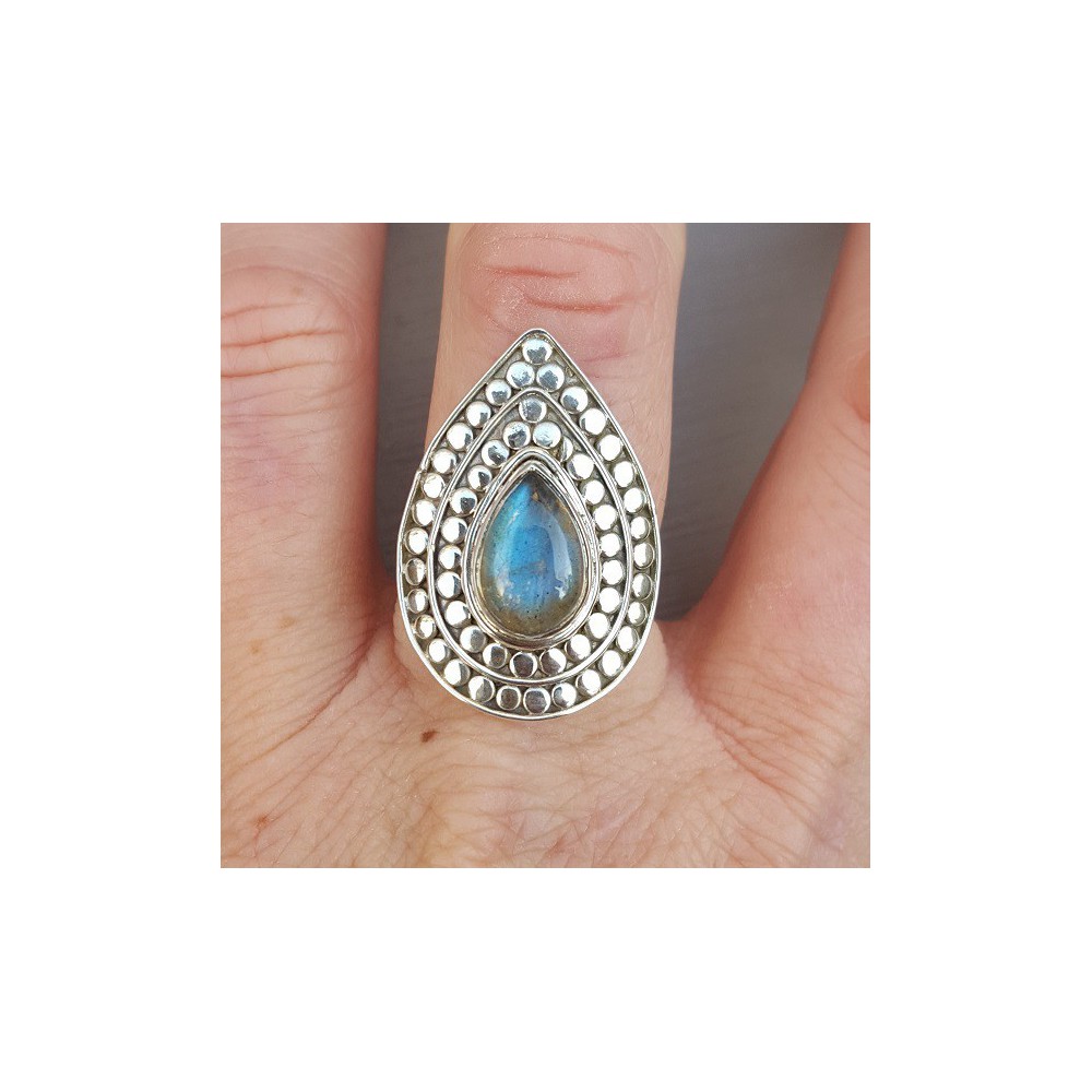 Silver ring with oval Labradorite adjustable