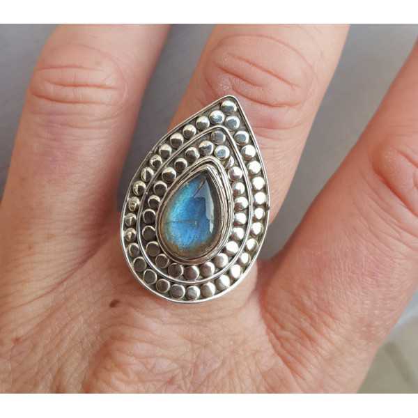 Silver ring with oval Labradorite adjustable