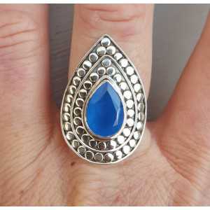 Zilveren ring druppelvormige blauw Chalcedony verstelbaar