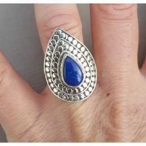 Zilveren ring druppelvormige Lapis Lazuli verstelbaar