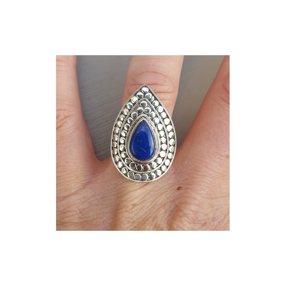 Silber teardrop ring Lapis Lapislazuli-verstellbar