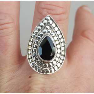Silber teardrop ring Onyx schwarz verstellbar