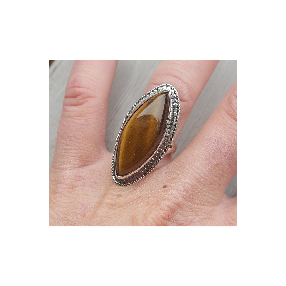 Silver ring with marquise tiger's eye 17 mm