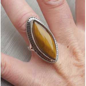 Silver ring with marquise tiger's eye 17 mm