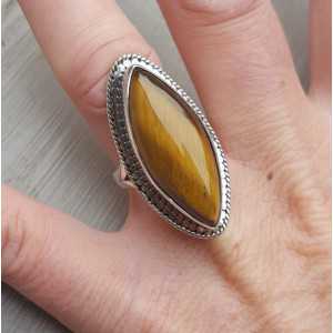 Silver ring with marquise tiger's eye 17 mm