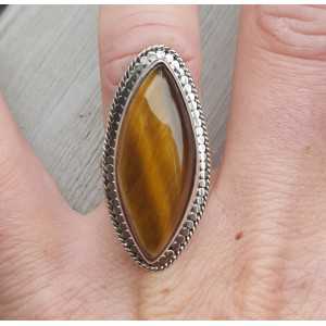 Zilveren ring met marquise Tijgeroog 17 mm