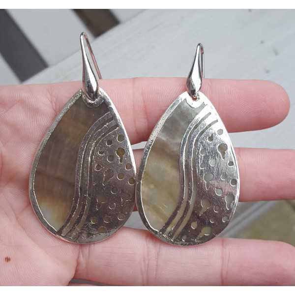 Silver earrings Blacklip shell with silver frame