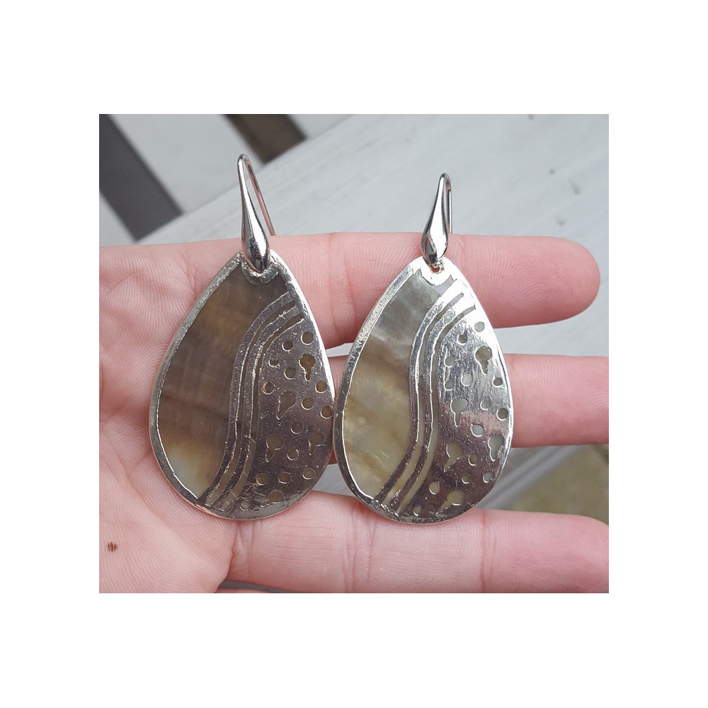 Goud vergulde oorbellen Blacklip schelp met gouden omlijsting